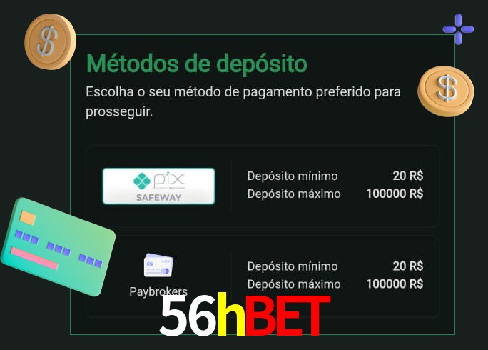 O cassino 56hbet oferece uma grande variedade de métodos de pagamento